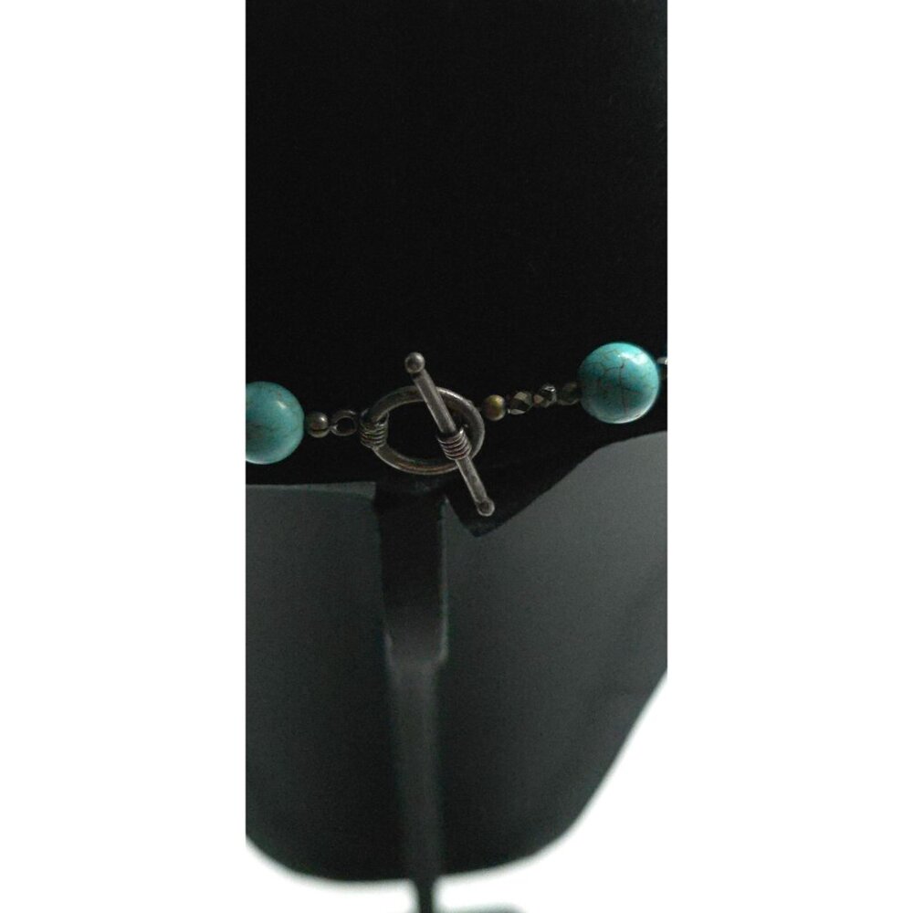 Turquoise Howlite Beaded Necklace With Silver Toggle Clasp Designer Gemstone - Picture 5 of 8